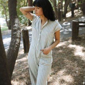 Doen raw silk Biarritz jumpsuit in marine stripe
